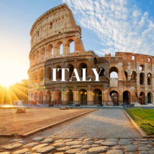 a large circular building with arches and arches with Leaning Tower of Pisa in the background